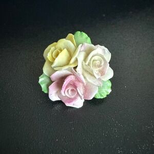 Royal Adderley Floral Porcelain Brooch Pin Pink White Yellow Rose England